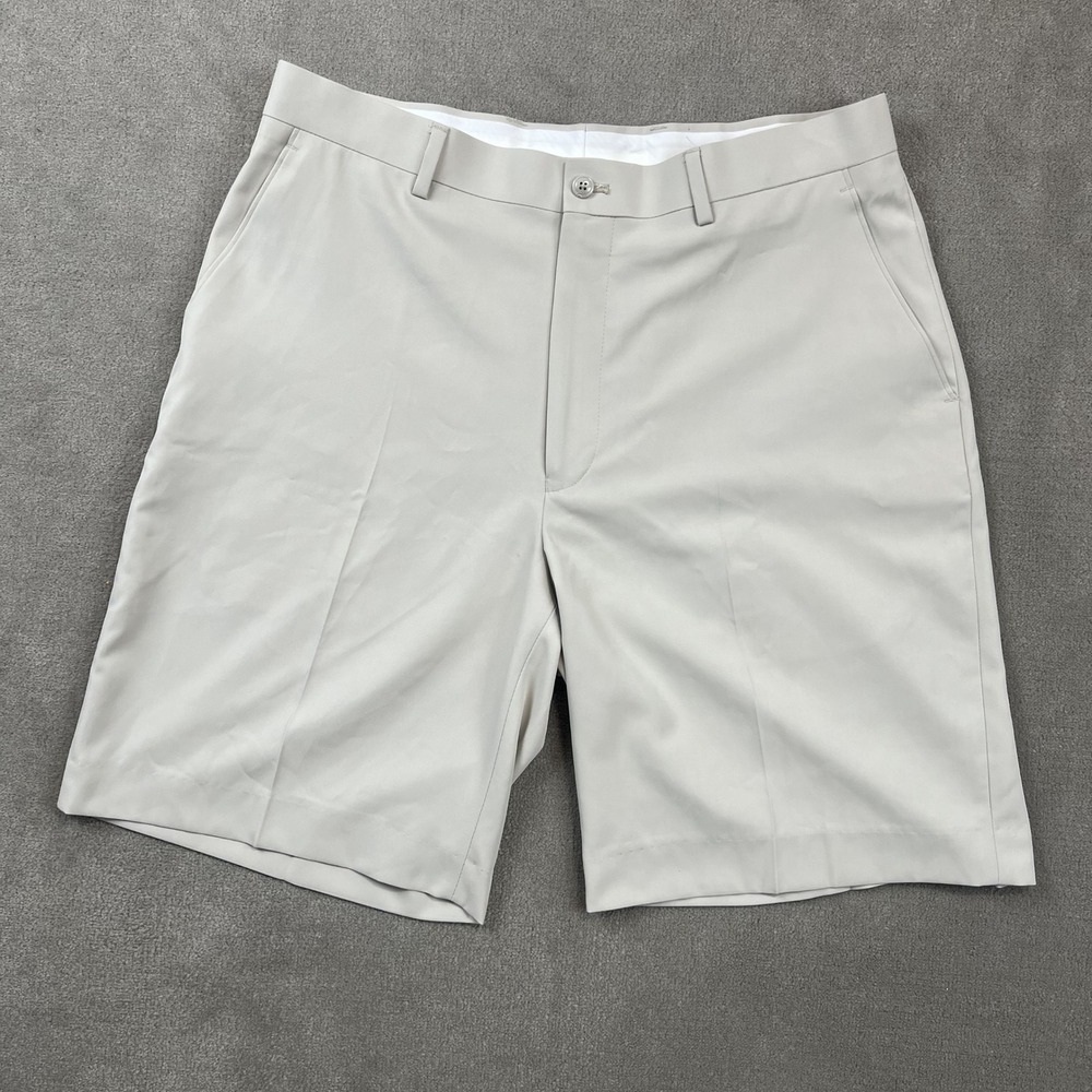 Alan Flusser Golf Shorts Size 35 Mens Stone Beige Flat Front Performance Poly